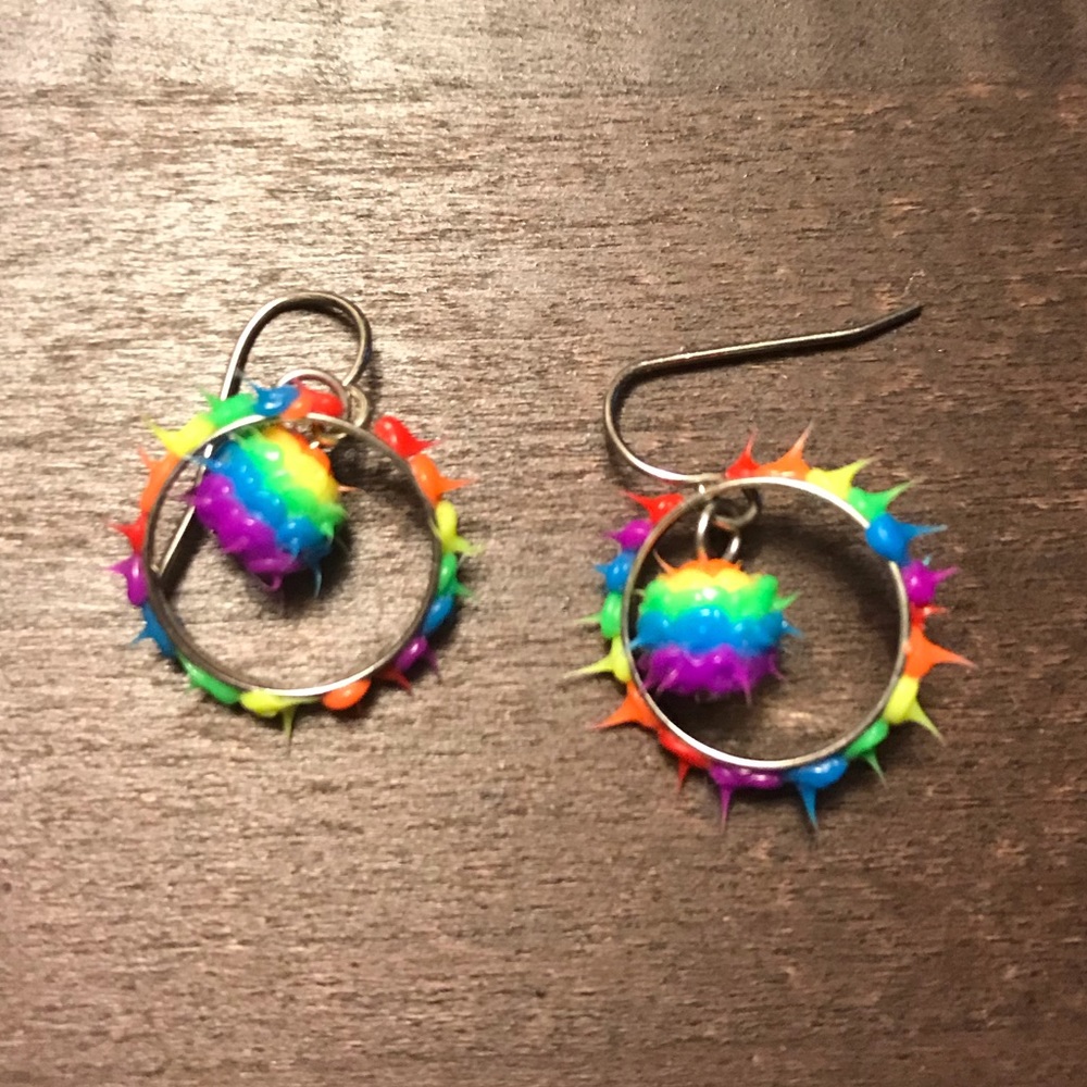 Rainbow Rubber Spikeball Dangle Earrings